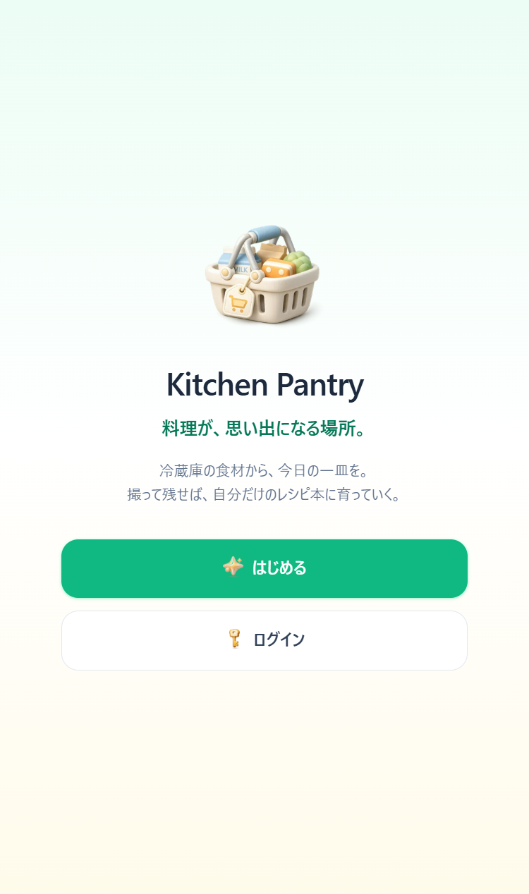 Kitchen Pantry のウェルカム画面